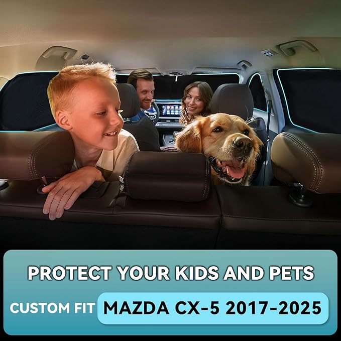 8 PCS Sun Shades for Mazda CX5 Windshield Sunshade, 2-Layer Full Window Shades for CX-5 2017-2026 Front Rear Side Window Covers Retractable Sun Visor Blocker Privacy Car Accessories Keep Car Cool