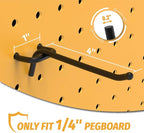 HUHOLE 25 Pack Black Pegboard Hooks 4 Inch – Heavy Duty Metal L-Hooks for 1/4" Peg Board – Garage Tool Organizer, Retail Disp