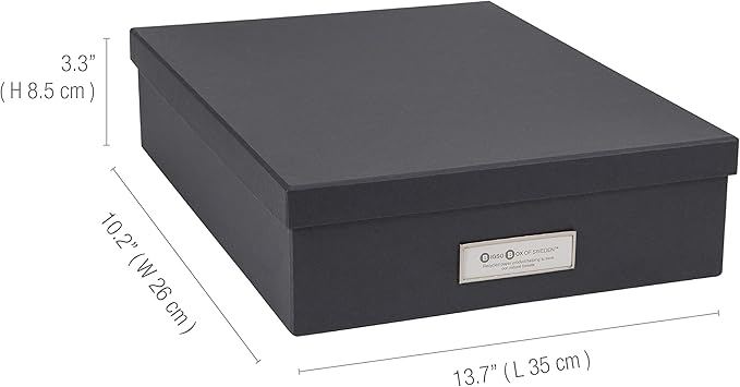 Bigso Oskar Fiberboard Label Frame Document Letter Box - File Organizer Box for Important Paperwork - Document Storage with a