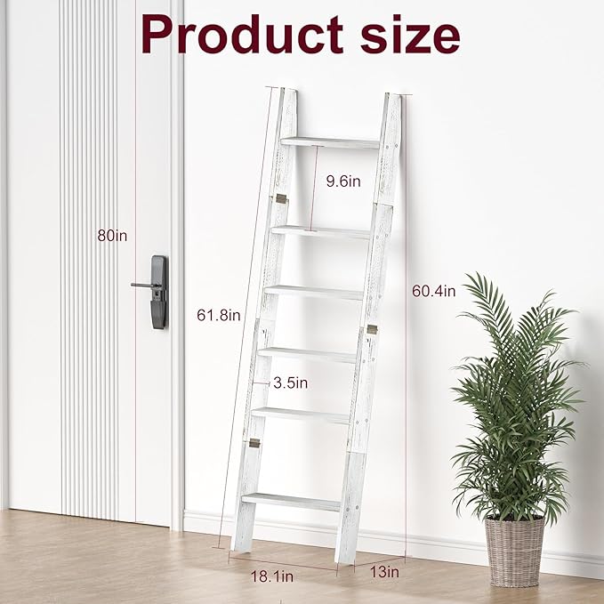 Honest Blanket Ladders for The Living Room, 6-Tier Blanket Holder, Wall-Leaning Blanket Rack, Ladder Shelves, Wooden Quilt La