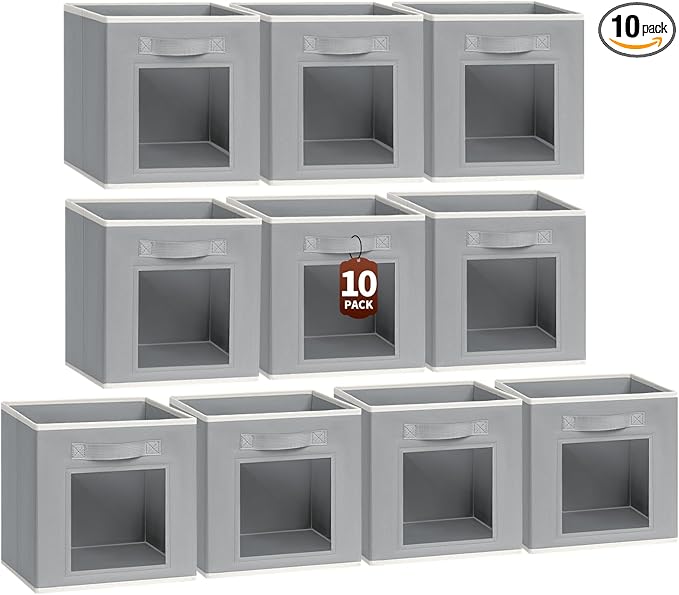 Homsorout Foldable Storage Cubes - Cubby Storage Organizer with Window, 11 Inch Baskets for Organizing, Collapsible Fabric St