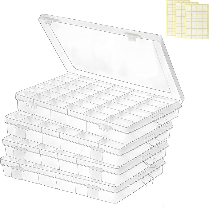 Plastic Organizer Container Box,36 Large Grids Clear Plastic Organizer Box with Adjustable Dividers Craft Organizers (Clear-4