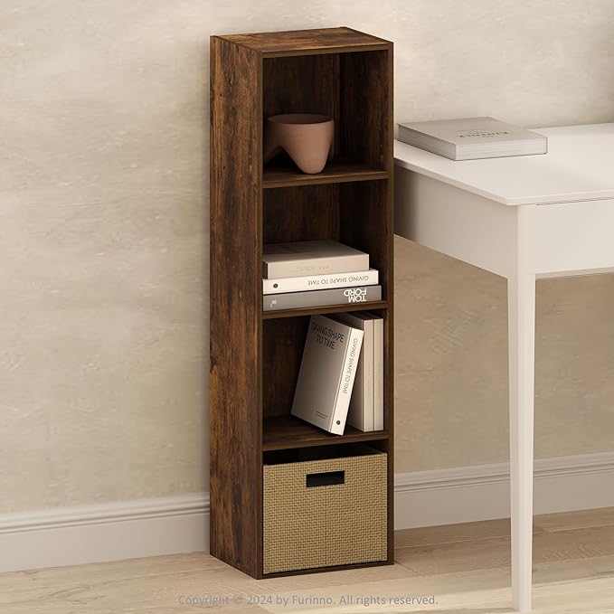 Furinno PASIR Book Shelf, 4-Tier Modern Bookshelf, Open Shelves Bookcase 9 x 12 x 42, Easy Assembly, for Living Room, Bedroom