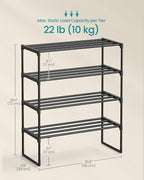 SONGMICS Shoe Rack, 4-Tier Shoe Organizer, Metal Storage Shelf, Upright or Upside Down, for 10-15 Pairs, Stackable, for Entry