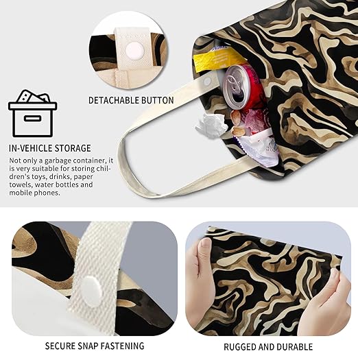 Cute Car Trash Can, Hanging Canvas Car Back Seat Organizer and Storage Bag, Funny Car Trash Bag For Travelling, Outdoor Luxury Brown Stripes