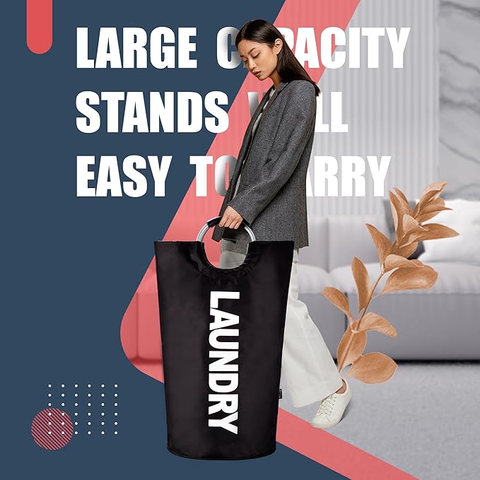Caroeas 125L Laundry Basket,Large Laundry Hamper, Laundry Bag with Padded Handles, Clothes Hamper Stands Up Well, Collapsible