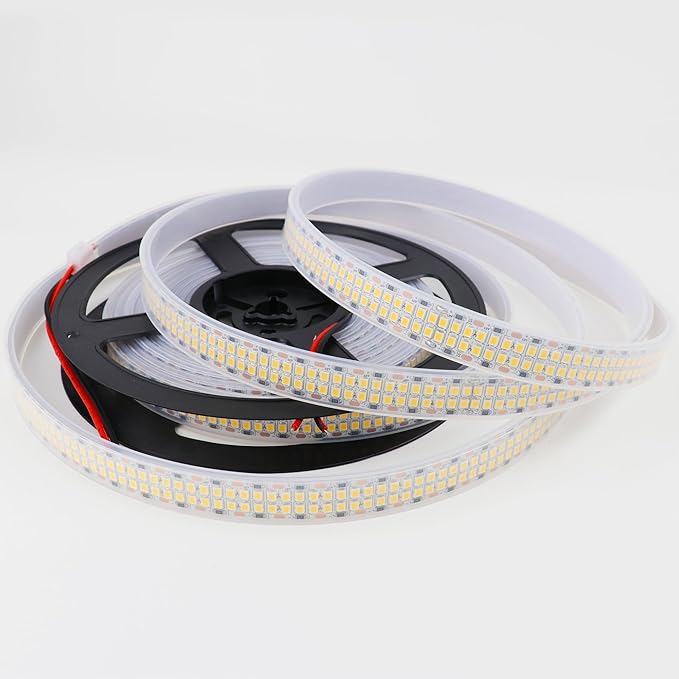 LED Strip Lights Warm White 3000K 2400LEDs DC 12V 16.4ft/5M Double Row 2835 SMD LED Tape Light Flexible Dimmable Ribbon Lamp Waterproof IP67 Outdoor Lighting(No Adapater and Dimmer)
