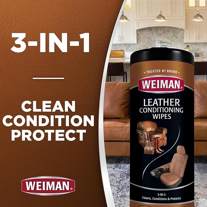 Weiman Leather Cleaner & Conditioner - Cleans, Restores & Protects Leather, UV Protection Prevent Cracking & Fading, For Car 