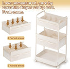 Baby Diaper Caddy, Premium Metal& Felt Movable Cart with Dividers for Newborn Nursery Essentials, Large Capacity Rolling Diap