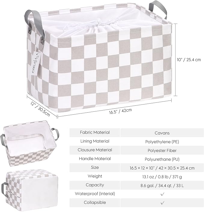 Hinwo Large Canvas Fabric Storage Basket with Handles, 33L/8.6-Gal Rectangle Bin, Collapsible Storage Box, Clothes, Toys, Bla