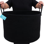 OrganiHaus Large Woven Storage Basket for Blankets and Toys 20" x 13" Inch, Rope Laundry Basket with Handles, Cushions & Pill