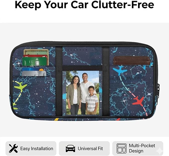 Airplane Car Sun Visor Organizer,Car Sun Storage Pocket Pouch Case Bag with Double Zippers Truck SUV Storage Pouch Holde