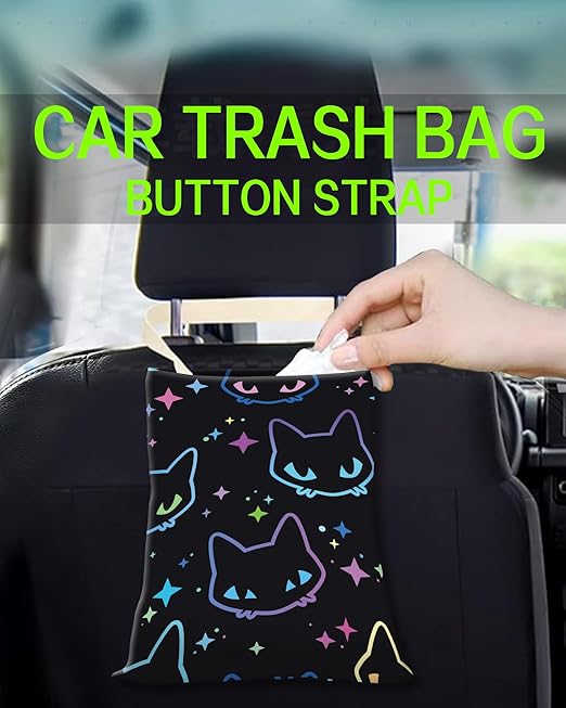 Car Garbage Can, Car Trash Bag, Car Garbage Bag, Hanging Car Trash Can for Car Accessories, Vehicle, Travelling, Camping, Cute Car Back Seat Organizer, Cute Neon Cats
