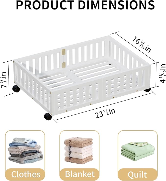 Bamboo Under Bed Storage with Wheels,Rolling Underbed Shoe Organizer Box for Shoes,Blankets,Toys,Clothes Container Space-Savi