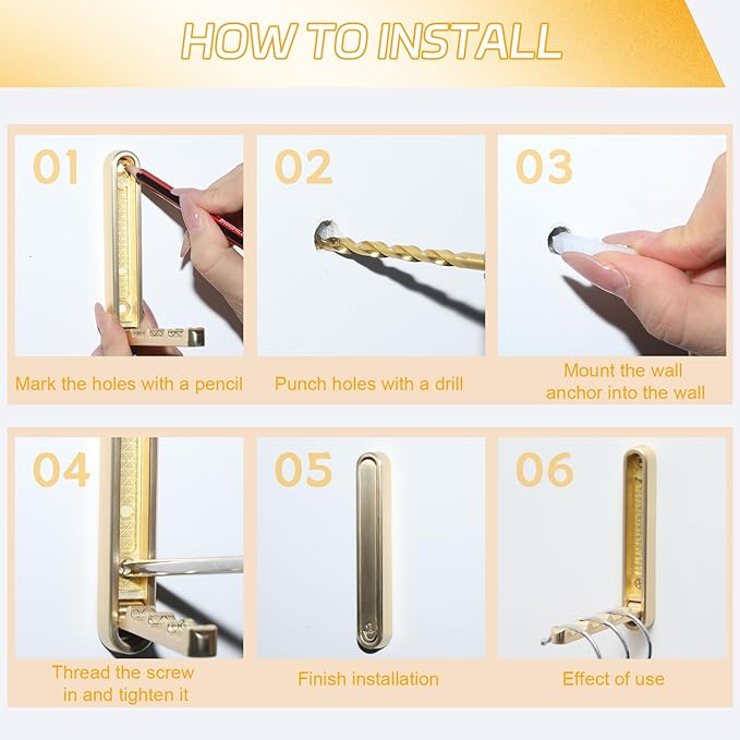 Dntorx 2 Pcs Extended Folding Coat Hooks Wall Mounted, 4.33 in Gold Foldable Wall Hooks Heavy Duty Valet RV Hooks Bathroom To