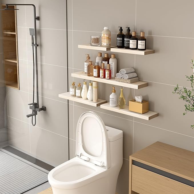 BGMG Wood Floating Shelves for Wall 18 inch, Rustic Wooden Wall Mount Shelves for Bathroom Living Room Bedroom Kitchen Farmho