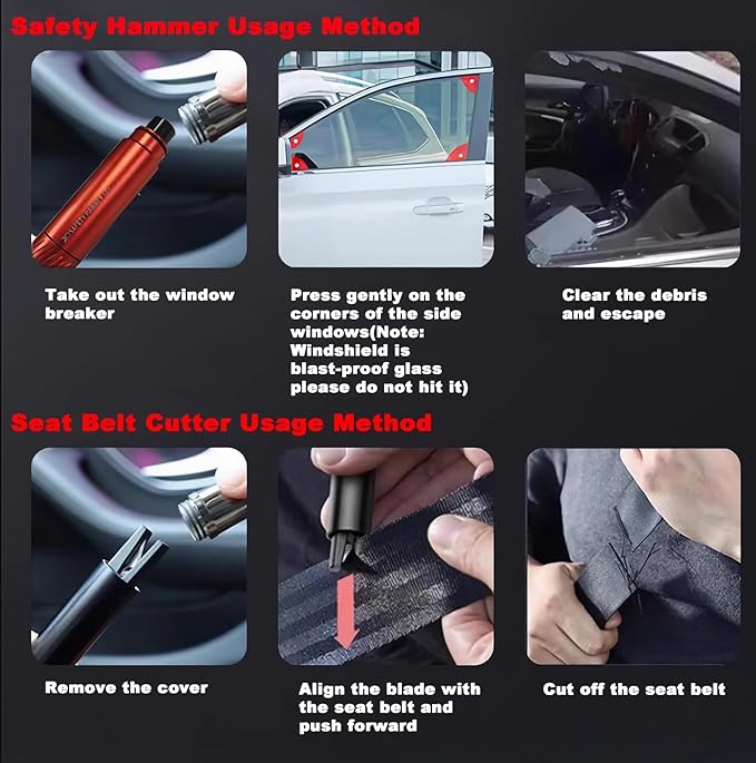 2025 Upgraded Car Safety Hammer - Safe Hammer, Window Breaker & Seatbelt Cutter Emergency Escape Tool, Glass Breaker for Land