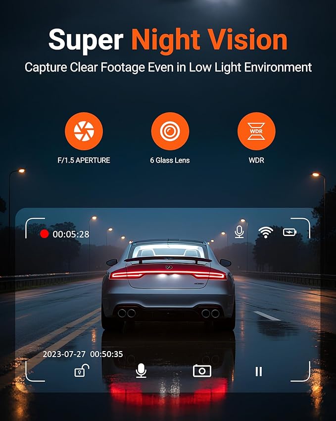 4K Dash Cam Front,Built-in 5G WiFi,64GB Card Included, Dash Camera for Cars, Mini 1.5" IPS Screen Dashcam with App Control,Su