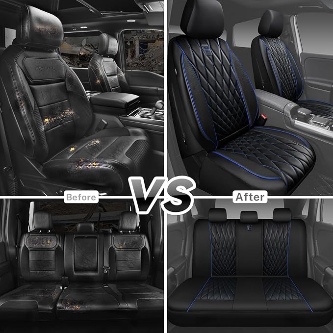 CAR PASS Piping Luxury Leather Seat Covers Full Set,5 Seats Anti-Slip Waterproof Seat Covers Compatible with Front Armrests,U