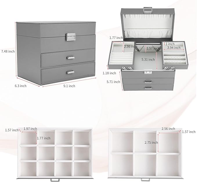 Dajasan Jewelry Organizer Box, Large Jewelry Boxes for Women Girls, Space-Saving 4 Layers Jewelry Storage Case with Drawer, M