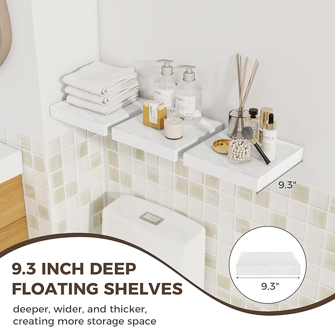 Fun Memories Square Floating Shelves for Wall, 9.3" W x 9.3" D x 1.4" H, Shelves for Wall with Invisible Brackets, Small Wood