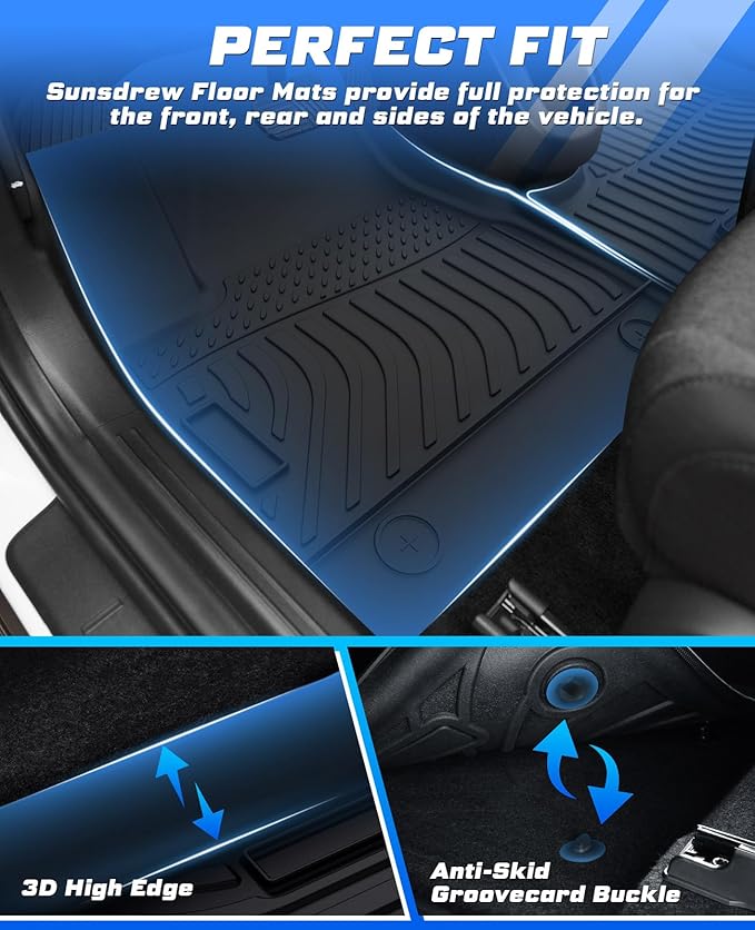 Sunsdrew Floor Mats for 2022-2024 Hyundai Ioniq 5 (Unmovable Console Only, Not for 2025), All Weather Floor Liners 1st & 2nd Row Car Mats Ioniq 5 Accessories TPE Rubber Raised Edge