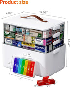 4-Tier Medicine Cabinet Organizer with Leather Handle, Empty Plastic First Aid Kit, Multipurpose Storage Box with A Portable 