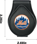 for MLB New York Mets Car Visor Sunglass Holder - Black Leather Eyeglass Case with Team Logo, Clip-On Sun Visor Organizer for Auto Interior, NY Mets Gifts