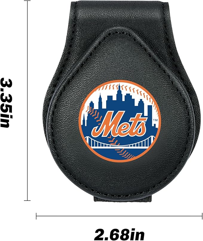 for MLB New York Mets Car Visor Sunglass Holder - Black Leather Eyeglass Case with Team Logo, Clip-On Sun Visor Organizer for Auto Interior, NY Mets Gifts
