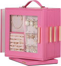 Homde Jewelry Box 360° Rotating, Necklace Earring Organizer with Transparent Window, Mirror, 7 Drawers, Large Ring Display St