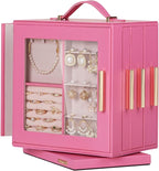 Homde Jewelry Box 360° Rotating, Necklace Earring Organizer with Transparent Window, Mirror, 7 Drawers, Large Ring Display St