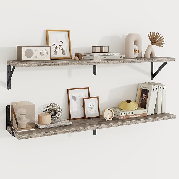 Floating Shelves, 8 Inch Deep Rustic Wood Wall Storage, 36W x 8D Wall Shelves Set of 2, Heavy Duty Metal Brackets, Industrial