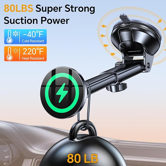 Coolpow for MagSafe Car Mount Charger【Ultra Magnet】Magnetic Phone Holders for Your Car Charger【Windshield+Vent+Dash】Magnetic Wireless Car Phone Holder Mount Charger Car Accessories for iPhone 17 16 15