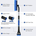 BFONS 2PCS Ice Scrapers for Car Windshield, 2-in-1 Snow Scraper and Snow Brush for Car SUV Truck, Car Ice Windshield Scraper for Ice and Snow with 360° Pivoting Brush and Ergonomic Foam Grip Blue