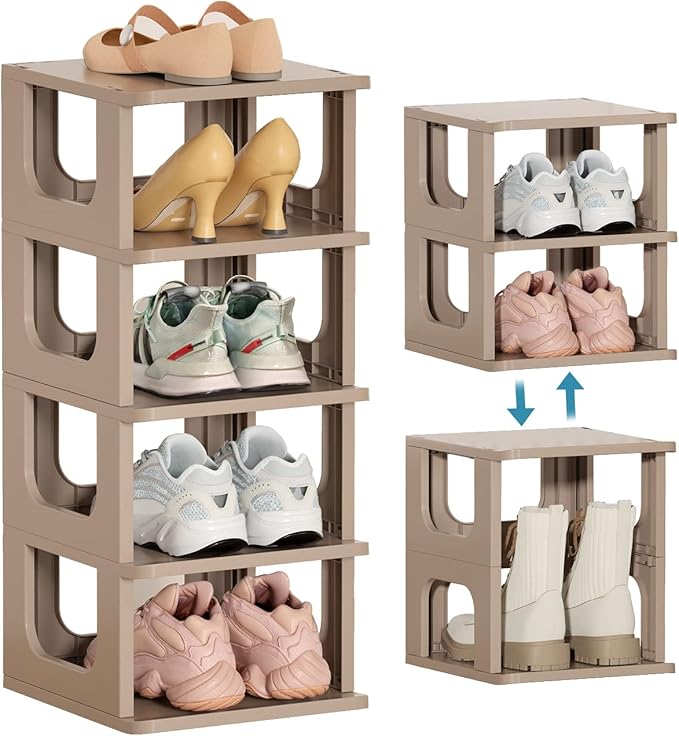 Narrow Shoe Rack - 5 Tiers Stackable Shoe Storage Stand for Entryway Hallway and Closet Durable Shoe Shelf Space Saving Boots
