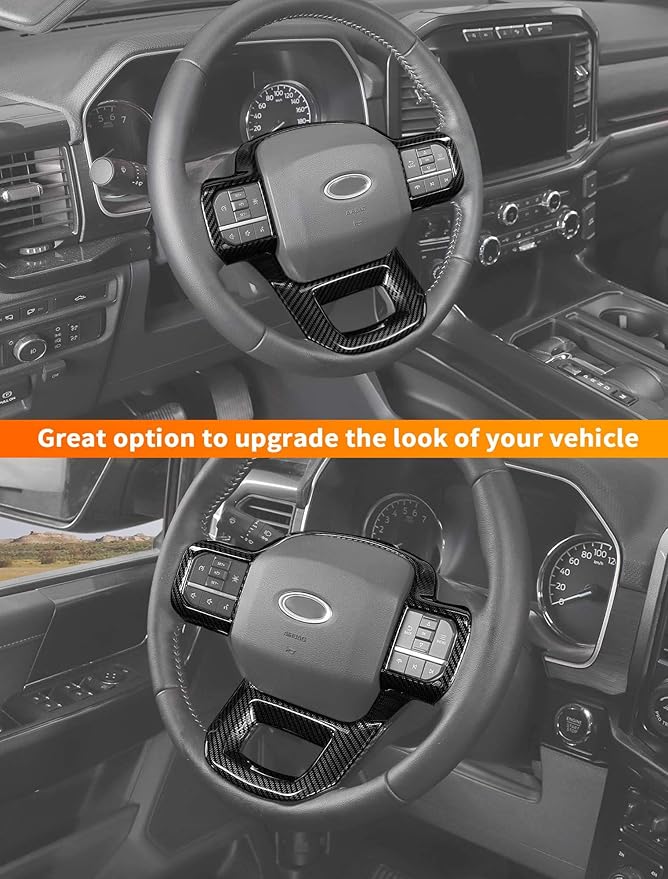 Savadicar Carbon Fiber Interior Accessories - Steering Wheel Trim Cover for Ford F150 (2021-present) - Premium Texture Interior Decor Upgrade Option, 1 PC