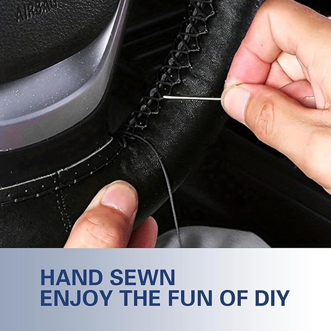 WZP Genuine Leather Steering Wheel Cover, Custom Stitch On Steering Wheel Wrap, Breathable Non-Slip Steering Wheel Protector 