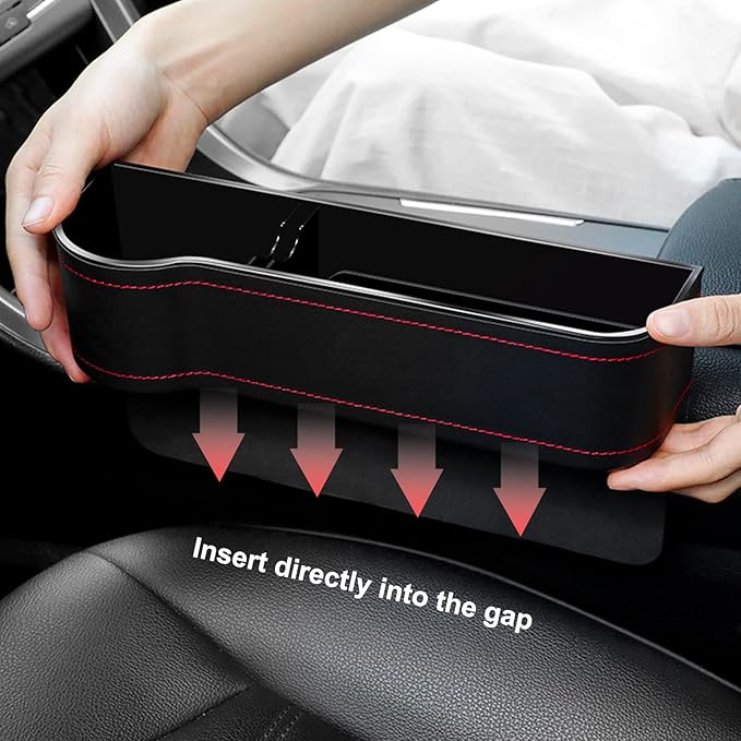 2 Pack Car Seat Gap Filler,Multifunctional PU Leather Car Storage with Cup Holder Front seat Automotive Consoles Organizers Storage Box Front Seat for Men Driver and Passenger Side (for 2 Sides)