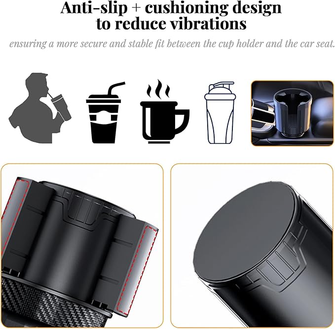 Universal Cup Holder Expander | 65-108mm Adjustable Car Adapter | Non-Slip Base for Bottles, Mugs & Handled Cups | Fit for Truck, RV, SUV, Car, Boat