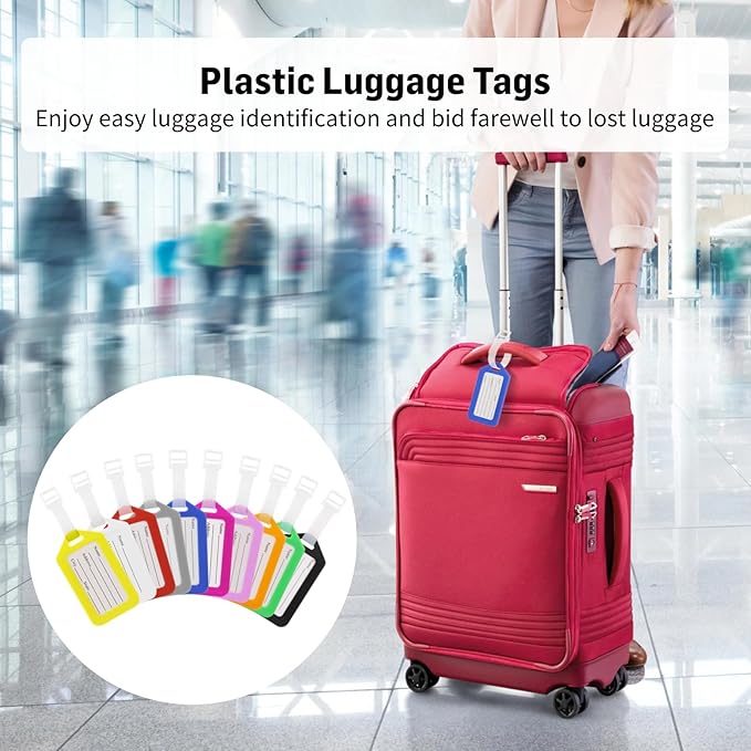 200 Pcs Luggage Tags, 3.3×2" Plastic Luggage Tags with Name ID Card Inserts & Lanyards, Personalized Luggage Labels, Airplane