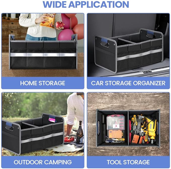 Car Trunk Organizer for SUV, Car Storage Organizer Reinforced Handles, Collapsible Multi-Compartment Foldable and Waterproof
