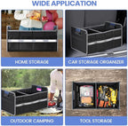Car Trunk Organizer for SUV, Car Storage Organizer Reinforced Handles, Collapsible Multi-Compartment Foldable and Waterproof