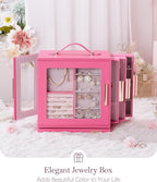 Homde Jewelry Box 360° Rotating, Necklace Earring Organizer with Transparent Window, Mirror, 7 Drawers, Large Ring Display St