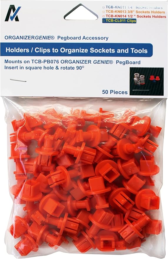 Ascend Tools Organizer Genie 3/8" Socket Holder Pegboard Accessory – Holds 3/8" Drive Sockets (50 Per Pack), Tool Storage Org