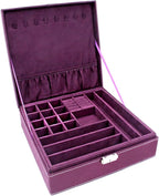 Two-Layer Jewelry Box Organizer Display Storage case with Lock (Purple)
