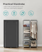 SONGMICS Portable Closet, Fabric Wardrobe, Clothes Rack with Shelves, Pockets, Large Capacity, 1 Hanging Rod, 34.6 x 17.7 x 6