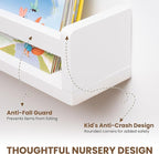Fun Memories Nursery Book Shelves Set of 2, 32 Inch Solid Wood Wall Book Shelves, Kids Room Floating Shelves Organizer & Toy 