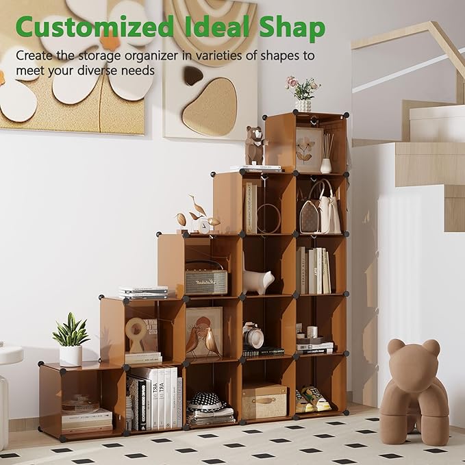 C&AHOME 16-Cube Storage Organizer, Plastic Shelves Units, DIY Closet Organizer, Modular Shelves Ideal for Home, Bedroom, 48.4