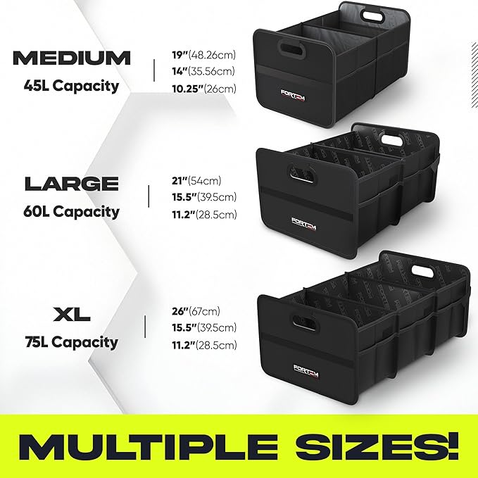 FORTEM Car Trunk Organizer, Collapsible Two Compartment Organizer, Foldable SUV & Truck Storage for Car Accessories for
