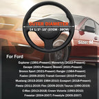 XHRING Car Steering Wheel Cover for Ford Fusion Mustang Bronco/Bronco Sport Ranger Maverick Edge Explorer Escape Focus Ecosport Transit Connect Fiesta Taurus Flex Accessories, Black Leather 14 1/2-15"